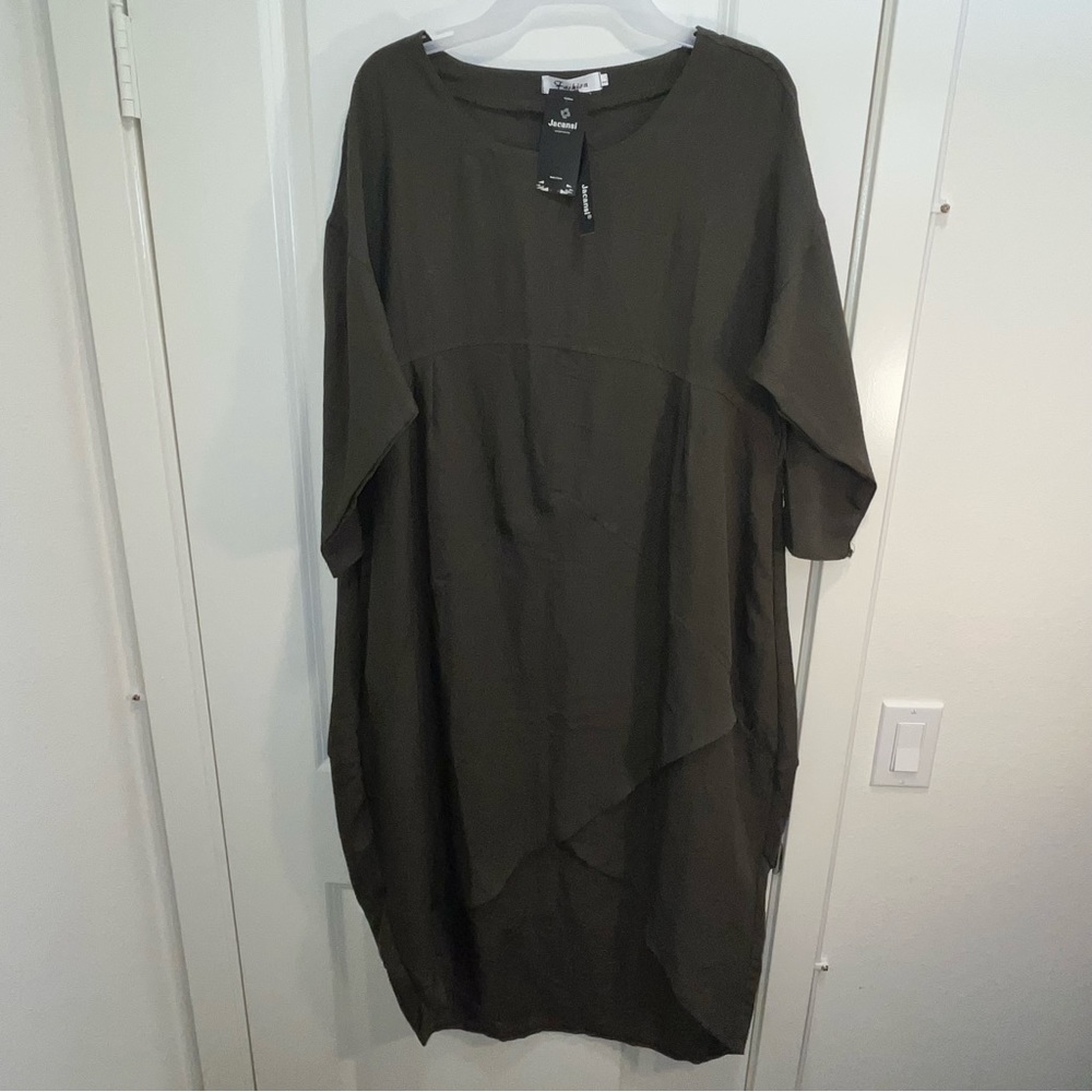 New Jacansi Women crew Neck 3/4 Sleeve Maxi Long Dress with Pockets asymmetrical